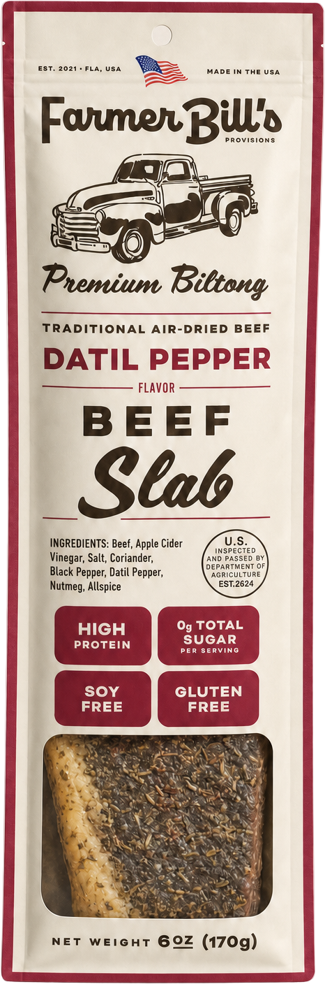 Farmer Bill's Datil Pepper Beef Slab biltong package