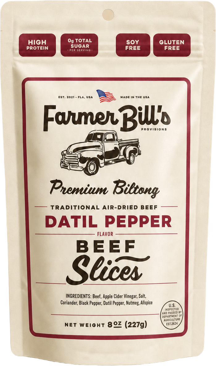 Farmer Bill's Datil Pepper Beef Slices biltong package