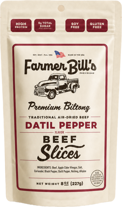 Farmer Bill's Datil Pepper Beef Slices biltong package