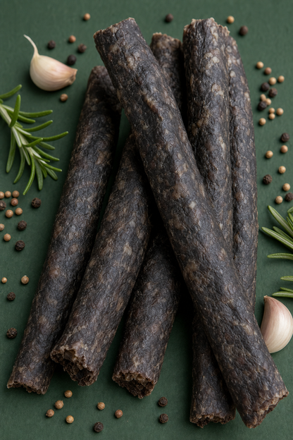 Farmer Bill's Garlic & Herb Beef Sticks — whole air-dried beef sticks with garlic and rosemary