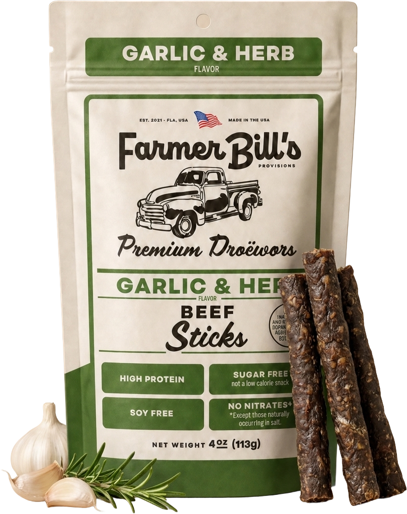 Farmer Bill's Garlic & Herb Beef Sticks with loose sticks