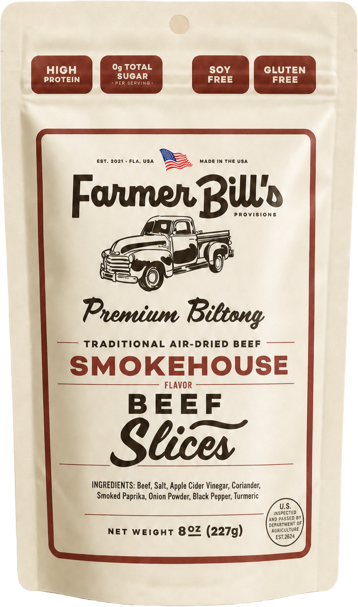 Farmer Bill's Smokehouse Beef Slices biltong package