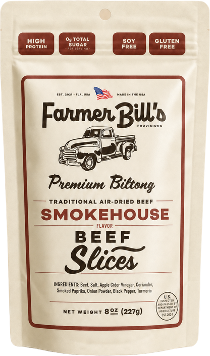 Farmer Bill's Smokehouse Beef Slices biltong package