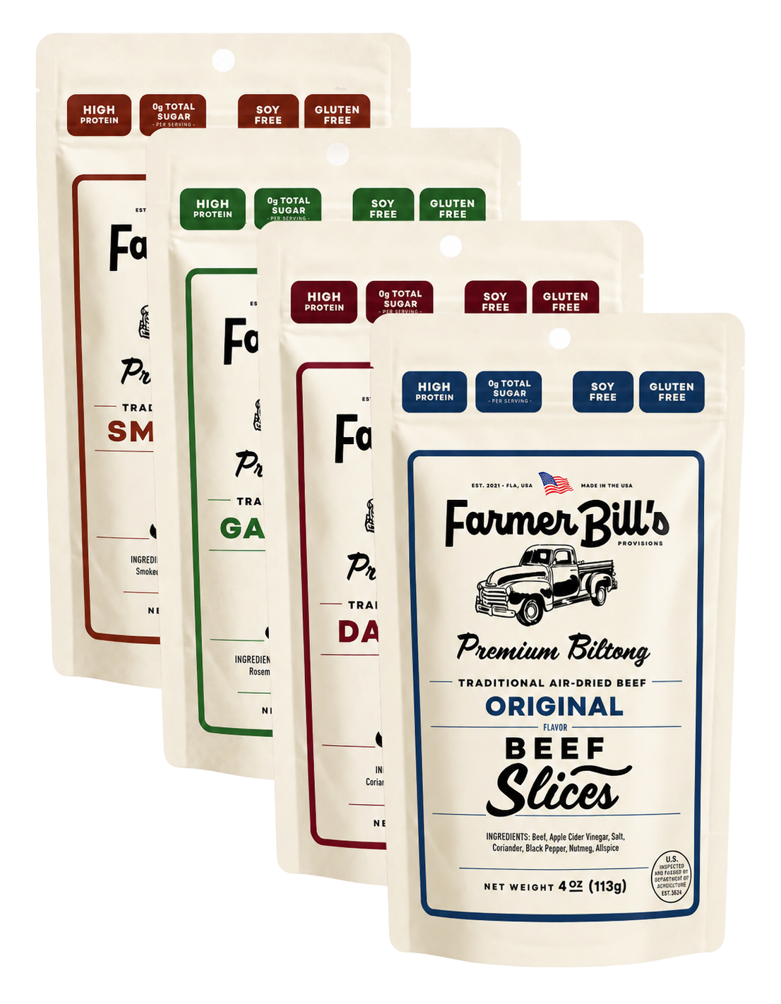4oz Sliced Biltong Sampler (4-Pack)